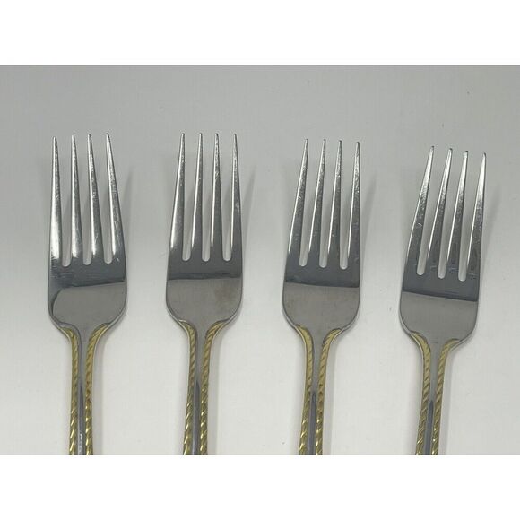 Oneida GOLDEN BELMONT Stainless Rope Edge Gold Dinner Forks 8 1/8” Set Of 4 - Picture 4 of 7